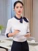 Camisa Profissional de Manga Comprida Feminina Primavera e Outono Uniforme de Comissária de Bordo Vestido Recepção de Hotel Atendente de Catering Roupas de Trabalho