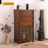 Armário Retro de Madeira Maciça Pura Gabinete Lateral para Sala de Estar Armário de Armazenamento com Gaveta Multifuncional e Porta Cor de Noz Gabinete Simples