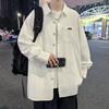 Algodão camisa de manga comprida masculino estilo Hong Kong Primavera e Outono Novo solto moderno American lapela coat camisa de bolso desgaste externo