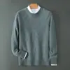 Suéter 100% lã pura outono e inverno para homens, suéter gola redonda com jacquard de losangos, suéter de cashmere, camisa base de malha casual de negócios