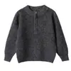 Suéter de Lana de Color Sólido con Media Cremallera para Niños, Camisa Base de Punto Casual Gruesa de Cuello Alto Medio para Niños y Niñas