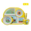 Set de vajilla de fibra de bambú para bebé, comida complementaria, forma de animal de dibujos animados linda, plato separado, tenedor, cuchara, cuenco para comer bebé
