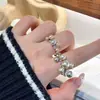 WowLight Anel de Flor de Pérola em Cluster de Luxo para Mulheres Trabalho Pesado Cravejado com Strass Anel Aberto Ajustável Anel de Pérola Atacado