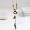 Hoja de Huai Dispersa y Exuberante Estilo Étnico Ping An Kou Colgante Collar con Borla para Mujer Estilo Antiguo Cadena Larga Ajustable para Suéter