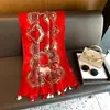Bufanda roja de algodón y lino estilo étnico exótico con estampado paisley y flecos, chal decorativo fino de verano para proteger del sol