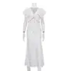 Vestido Francés Mujer 2026 Transfronterizo Nuevo Estilo Volantes Cuello en V Mangas Acampanadas Cintura Ceñida Elegante Floral Bodycon Vestido Largo