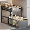 Estante de almacenamiento para debajo del fregadero de la cocina, organizador tipo cajón para encimera, especiero multifuncional, cesta extraíble, estante de gabinete