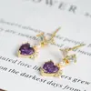 Pendientes de Cobre Dorado con Circonitas en Forma de Corazón Brillantes Blancos y Morados para Mujer 2026 Nuevo Estilo Pendientes de Alta Gama Pendientes Únicos y Hermosos