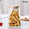 Potes de Armazenamento para Cozinha com Tampas de Bambu, Garrafas de Vidro, Recipientes de Vidro Selados Redondos e Quadrados