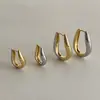 Brincos Vintage Color-Blocking Dourado e Prateado Estilo Hong Kong para Mulheres, Brincos de Argola Minimalistas Lisos de Alto Padrão de Luxo Leve, Brincos de Argola Lisos Minimalistas de Nicho