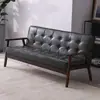Sofá individual de cuero minimalista moderno nórdico de madera maciza de tres plazas para cafetería, sofá de dos plazas para sala de estar para espacios pequeños