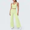 Conjunto deportivo de yoga para mujer, top sin mangas de color block con cuello en U de tela cepillada estilo europeo y americano, pantalones de yoga ajustados, pantalones de pierna ancha acampanados de cintura alta