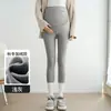 Leggings para gestantes, outono e inverno, forrados com fleece e espessados, podem ser usados externamente, suporte para gravidez, tamanhos grandes, calças para gestantes, não apertam a barriga, quentes
