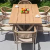 Mesas y Sillas de Plástico Madera para Exteriores, Jardín Terraza Rattan de Villa en el Patio, Mesa y Sillas de Comedor de Aleación de Aluminio para Exteriores, Ocio al Aire Libre, Estilo Nórdico