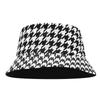 Sombrero de pescador de verano con estampado de pata de gallo, de doble cara, moderno y versátil, ideal para viajes y vacaciones.