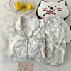 Pijama Talla Extra Sudeste Asiático para Mujer Algodón Nube Cárdigan de Primavera Solapa Manga Larga Pantalones Largos Conjunto Sencillo Cómodo para Casa