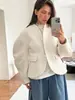 Casaco de Lã Espesso Europeu e Americano Transfronteiriço para Mulheres, Novo Design Outono e Inverno 2026, Gola V, Cor Sólida, Top Estilo Chanel