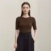 ¡Camiseta de punto de manga media! Top elegante de punto fino de manga corta con cuello redondo, sin costuras, 48 unidades, para mujer, Otoño temprano 26 H081406