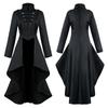 Casaco Longo Medieval Gótico de Halloween para Mulheres com Gola Alta, Abotoado, Barra Irregular, Vestido Longo Vintage para Performance