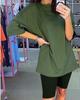 Conjunto de dos piezas nuevo de primavera y verano con cinturón, traje deportivo holgado de color liso para el hogar.
