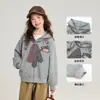 Chaqueta con Estampado de Corbata para Niñas Pudding Haru Moda Nueva Primavera 2026 Sudadera Corta con Capucha para Niños