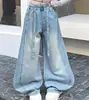 Calça Jeans Wide Leg com Strass Céu Estrelado em Gradiente para Meninas, Coleção Primavera 2026, Calça Reta Solta Infantil