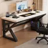 Mesa de computador de madeira maciça, mesa dupla para jogos de escritório e quarto, bancada retangular, mesa para escritório em casa de estudante