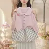 Conjunto de Otoño Estilo Dulce Coreano para Niñas Ningli Nuevo Moda Cardigan Suéter y Pantalones de Pierna Ancha de Puntos para Niños y Bebés