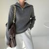 Suéter Feminino com Meio Zíper Outono e Inverno Macio Ceroso Preguiçoso Casual Versátil Pulôver Engrossado com Gola Alta Suéter de Cor Sólida