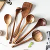 Espátula Pequeña de Madera de Acacia, Espátula de Madera para Sartén Antiadherente, Cuchara Sopera de Madera con Mango Largo, Cuchara Pequeña de Madera para Arroz, Juego de Espumadera para Fideos de Madera de Teca