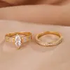 Explosiones deseo anillo de ojo de caballo europeo y americano circón bañado en plata calidad oro 18K anillo de dos piezas Factory venta directa al por mayor
