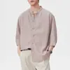 Ropa Popular para Hombre / Camisa Ligera de Lino de Manga Corta Estilo Old Money para Hombre, Camisa Casual Holgada Retro Americana