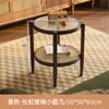 Mesa de Centro Redonda de Madera Maciza, Ratán y Cristal, Mesa de Té Doble Capa para Sala de Estar, Mesa Auxiliar Simple Moderna para Sofá, Mesa Redonda Combinada para el Hogar