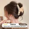 Accesorio para el cabello de pinza de tiburón marrón, de bajo volumen, esponjoso, para peinado semi-recogido, pinza grande de oso para el cabello, pinza de garra con orejas de gato y borla elegante para mujer