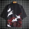 Cardigã Vintage Estilo Étnico Transfronteiriço e Kimono Masculino Solto Casual Camisa Robe de Sete Mangas Pintada Mundo Flutuante com Garça