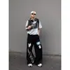 Pantalones de chándal holgados retro americanos negros con caída para hombre, pantalones rectos anchos modernos, estilo callejero, sensación relajada, pantalones largos casuales