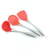 Utensilios de cocina, utensilios de cocina de silicona, cuchara para cocinar, espátula, espátula, colador, espátula de madera de acacia, mango de madera, utensilios de cocina de silicona, traje