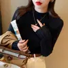Suéter suave y delicado para mujer para otoño e invierno 2024, nuevo tejido de terciopelo de visón con cuello semi-alto, camiseta base afelpada y engrosada