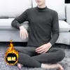 Ropa interior térmica larga para hombre y joven de terciopelo con cuello medio-alto, conjunto de pantalones interiores y camiseta interior, suéter