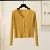 Cárdigan de punto acanalado de manga corta y larga con cuello en V para primavera y otoño para mujer, chaqueta de mujer ajustada de cintura alta