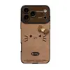 Capa de celular laço de gato para Apple 17pm, iPhone 18, retro 16, camurça 14, com cordão, 15, para mulheres