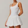 Vestido de baseball transfronteiriço com toque nude, vestido esportivo falso de duas peças, vestido de tênis fitness com bolsos, camada base anti-exposição para mulheres