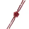 Conjunto de dos piezas de pulsera de doble capa y anillo con cuentas finas de granate rosa burdeos, estilo vintage, favorecedor para niñas, adecuado para el uso diario.