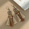 Pendientes Largos con Borlas Tejidas de Plumas Estilo Étnico Retro para Mujer, Pendientes Bohemios de Cuentas de Semillas Huecas de Gama Alta