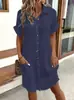 2025 Aliexpress Wish Amazon Verano Caliente Vestido Sencillo de Cuello en V con Botones de Color Puro para Mujer Ropa para Mujer de Exportación