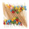 100 Palitos de Frutas Descartáveis de Bambu, Garfos de Frutas, Palitos de Coquetel, Produtos Fofos de Bambu, Palitos Florais Criativos, Cordões de Contas Atacado