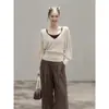 Nuevo Conjunto de Dos Piezas de Punto Holgado con Chaleco y Camisola de Estilo Francés Elegante para Mujer