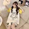 2025 Pijama Casual Nuevo para Mujer Verano Manga Corta Shorts Dulce y Lindo Dibujo Animado Set de Ropa para el Hogar para Dama