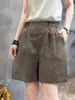 Novos Shorts de Perna Larga de Verão, Calças Soltas Versáteis Casuais com Decoração de Botão Estilosa e Cintura Elástica em Algodão e Linho