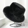 De alta qualidade faux fur de vison pele fofa pescador chapéu senhora estilo cabeça grande perímetro chapéu de pelúcia inverno chapéu pullover quente